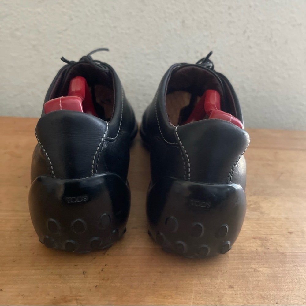 Tods Womens Driving Sneaker Black   Leather Lace Up Bowling/Walking Shoes Sz 8. - Picture 6 of 9